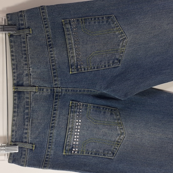 Urban Groove Rhinestones Straight Leg Light Wash Blue Jeans Size SA Waist 28 - Picture 5 of 16